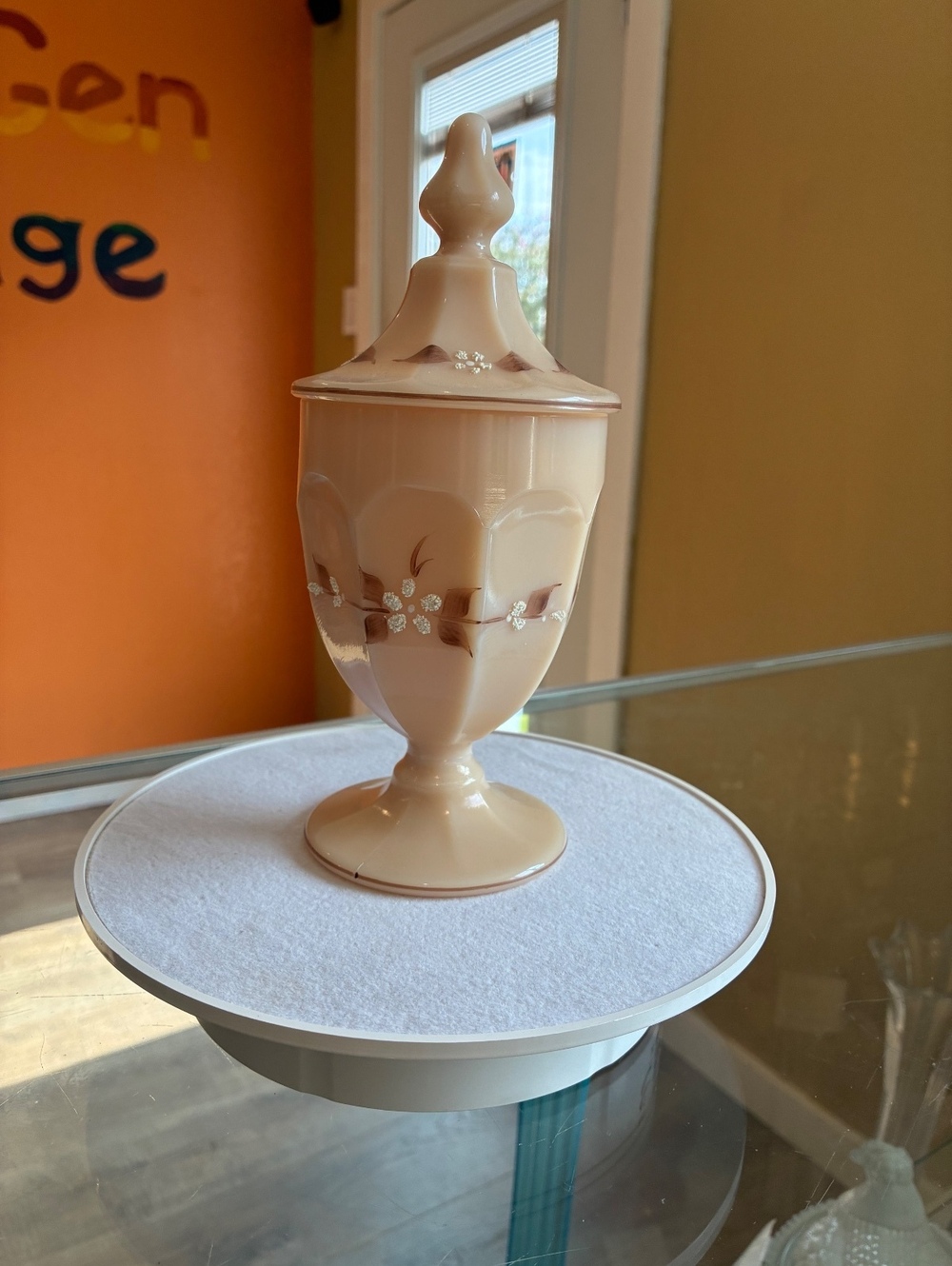 Westmoreland Colonial Hand Painted Almond Footed Covered Candy Jar